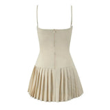 Cami Pleated Buttoned Mini Dress-Outfit