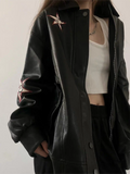 leather jacket with lapel collar and