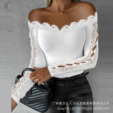 One-Word Shoulder Lace Top-ODL1836 Series-Outfit
