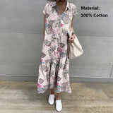 Elegant Summer Long Shirt Dress Women Lapel Neck Short Sleeve Solid Loose Work Sundress Robe Femme Maxi