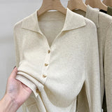 Fongt Sense Of The Small V-Neck Long-Sleeved Knitted Shirt Women's Autumn And Winter New Half-Opened Collared Blouse Bottom