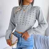 Fongt And Winter Street Wind Solid Color Hollow Striped Lantern Sleeve Open Umbilly Knitted Sweater Women's Clothing