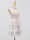 Fongt Dress Women's New Sweet Wind Lace Stitches With High-Sleeveless Short Dresses In Summer