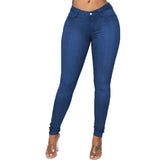 Elastic Women Skinny Jeans Button Zipper Mid Waist Bodycon Thin Denim Pencil Pants Slim Stretch Trousers Plus Size