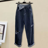 Women Two Pieces Sets Streetwear Harajuku Long Sleeve Square Collar Top And Hollow Out Vintage Denim Pants