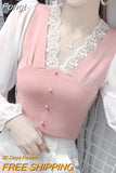 Fashion Lace V-neck Hollow Out Patchwork Button Shirt New Summer Autumn 2023 Long Sleeve Pullovers Women's Clothing