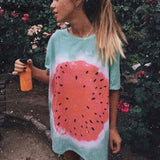 Watermelon Tie-dye Printed Casual Long T-shirt Loose Vacation Beach Street Style T Shirts Women 2020 Summer