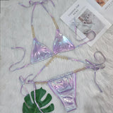 Fongt 2024 New Crystal Diamond Bikini Sexy Perm Gold Strap Female Split Swimsuit