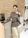 Fongt Xixi 2025 Autumn White Standard Temperament Shoulder Wool Bottom Shirt Long-Sleeved Knitted Shirt Female 25-9075