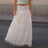 White Lace Tie-Up Top And Maxi Skirt Set-Outfit