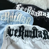 Gothic Towel Embroidery Y2K Chain Shirt Mens Oversized Short Sleeve Casual Blouse Hip Hop Brand Button Up Shirts Solid-Outfit