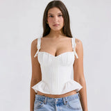 White Peplum Bow Corset Top-Outfit