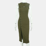 Floral Cut Out Sexy Dress Women's Party Dress Button Side Split Sleeveless Backless Maxi Dress Summer Elegant