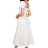 Women Slit Dress, Floral Printed Pattern Square Collar Short Sleeve Backless Long Dresses