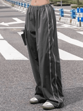 Piping Detail Wide Leg Track Pants-Outfit