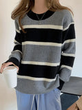 Color Block Striped Knit Sweater-Outfit