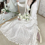 Fresh Floral Fungus A-line Skirt for Women High Waist Ruched Cake Skirts 2024 Summer New Mid-length Lloose Faldas Mujer-Outfit