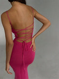Fongt Tight Knit Dress 2023 Summer New Sexy Open-Fork Temperament Sling