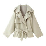 Fongt Spring And Autumn Fashion Casual Collar With Belt Hanging Shoulder Coat Female M6123