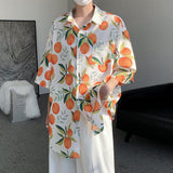 Cute Fruit Peaches Full Print Shirts Loose Half Sleeve Summer Blouse Funny Hawaii Tops Oversized Mens Hip Hop Casual Coat-Outfit