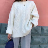 Fongt Pure And Fresh 2024 Autumn Winter New Sweet And Gentle Wind Round Collar Loose Show Thin Long Sleeve Knit Sleeve Sweater Bottom-Outfit