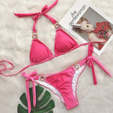 Fongt 2023 New Bikini Sexy Gradient Print Strap Swimsuit, Luxury Crystal Diamond Vacation