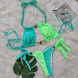 Fongt 2024 New Crystal Diamond Bikini Sexy Quilting Tied With Women's Split