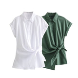 Spring Bow Tie Details Short-Sleeved Poplin Shirt Series 9479048-Outfit