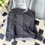 Fake Two Knitted Cardigan Women's Spring And Autumn 2024 New Design Style Loose Lazy Style Sweater Coat-Outfit