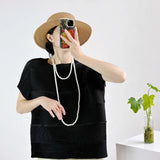 Fongt Folded Wearing Short-Sleeved Summer Design Thin Airable Short-Sized Folding Top