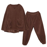 Casual Fashion Corduroy Sets Women Autumn Winter Clothes Loose Large Size Retro Big Pocket Pullover Trousers 2 Piece