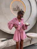 Fongt Summer Women's Long-Sleeved Tops Lotus Side Shorts Casual Fashion Suit Woman