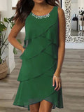 Fongt Women's New Mid-Long Dress Collar Collar Fashion Casual Personality Solid Color Hot Diamond Sleeveless