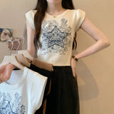 Heavy Industry Embroidered Sleeveless Shoulder T-Shirt Women 2025 Summer New Ins Knitted Vest