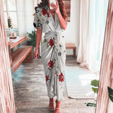 Fongt Women's Autumn New Short Sleeve Temperament Commuter High Waist Print Long