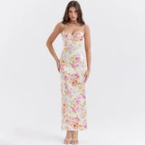 Summer Spaghetti Strap Maxi Party Dresses Casual White Floral Print Slim Go Out Holiday Dress Cute New In Dress 2023-Outfit
