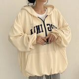 Vintage Letter Print Pullover Zipper Hoodie-Outfit