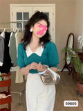 Fongt Retro Bubble Sleeve Knitted T-Shirt Women Design Small Short Top Summer New Ice T-Shirt