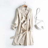 women solid classic khaki coat with belt 2021 autumn elegant female outwear windbreak