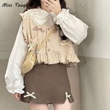 Kawaii Knitted Sweater Vest Women Japanese Style Sweet Patchwork Pullover Vest Female Korean Fashion Bow Knitwear 2023