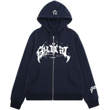 Letter Star Print Contrast Color Oversized Hoodie-Outfit