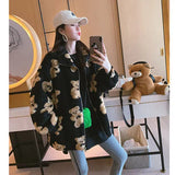 Bear Women Hoodies Oversized Couple Chic Zip Up Sweatshirts Loose Thick Warm Fleece Coat Harajuku Casual Pullovers
