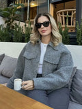 Fongt Spring And Autumn And Winter New Women's Beads Leather, The Short Loose Casual Hair Coat B62805
