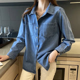 Fongt Blue Retro Shoulder Harbor Style Soft Denim Shirt New Spring And Autumn 2024 Spring New Small Jacket-Outfit