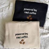 Powered By Iced Coffee Embroidered Crewneck Sweatshirt-Outfit