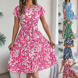 Shooting 2025 Spring And Summer Elegant Flowers Short Sleeves Big Folding Dress Women's