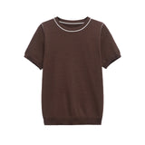 Fongt Homemade New Women's Classic Bingbian Short-Sleeved Knitted Knitting Top 3390008