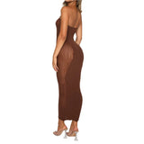 Strapless Backless Tight Vestidos Sexy Party Women Cut Out Sleeveless Mesh Print Patchwork Bodycon Dress Street