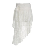 Fongt Design Feeling Girl Gentle Wind Short Skirt Summer New Style Lace Splicing Flower Adornment-Outfit