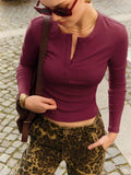 Buttoned Long Sleeve Solid Top-Outfit